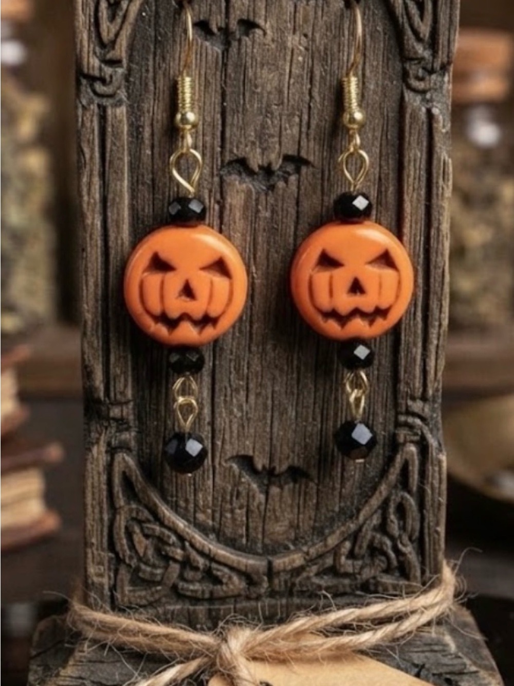 Artisan Halloween Jack-o'-Lantern Drop Earrings - Orange & Black